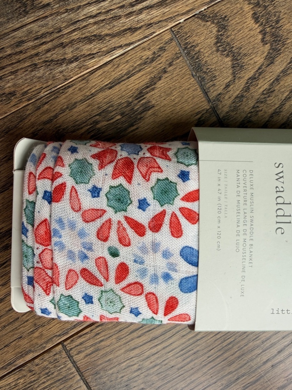 Little Unicorn Blue & Red Floral Muslin Blanket swaddle nwt super ultra soft